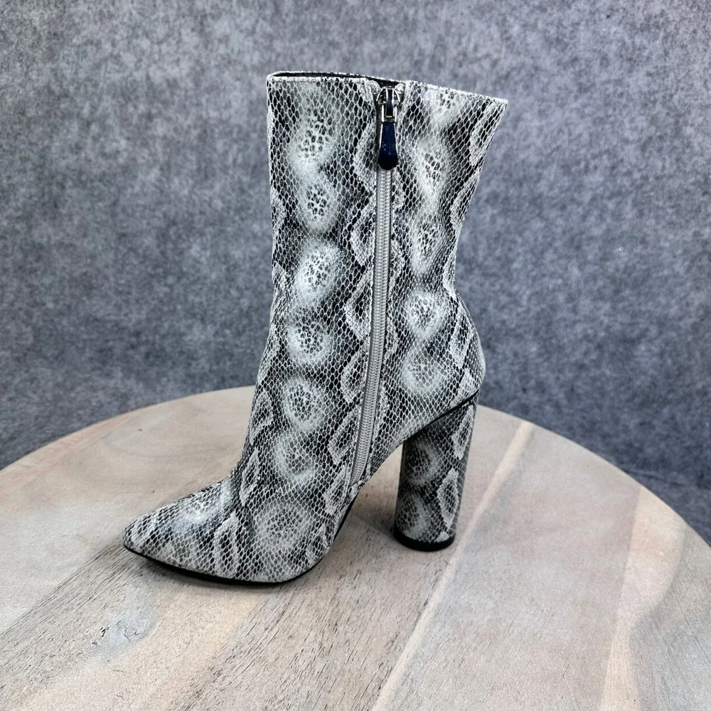 Fashion Nova Womens 5.5M Grey Snakeskin Pointed Toe Heeled Ankle Booties